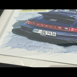 Porsche Rahmen 911 Typ 964 30-Jähriges Jubiläumsedition 911 Schwarzer Holzrahmen mit Skizze 25 x 30 cm - Uli Ehret
