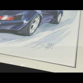 Porsche Rahmen 911 Typ 964 30-Jähriges Jubiläumsedition 911 Schwarzer Holzrahmen mit Skizze 25 x 30 cm - Uli Ehret