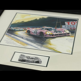 Porsche Frame 917/20 Pink Pig n° 23 24H Le Mans 1971 Black Wooden Frame with Sketch 25 x 30 cm - Uli Ehret