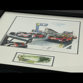 Porsche Frame 963 Penske n° 5 / Ferrari 499P n° 50 24H Le Mans 2023 Black Wooden Frame with Sketch 25 x 30 cm - Uli Ehret