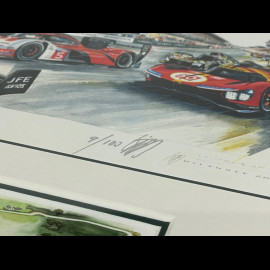 Porsche Frame 963 Penske n° 5 / Ferrari 499P n° 50 24H Le Mans 2023 Black Wooden Frame with Sketch 25 x 30 cm - Uli Ehret