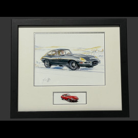 Jaguar Rahmen Type E Serie 1 1961 Schwarzer Holzrahmen mit Skizze 25 x 30 cm - Uli Ehret