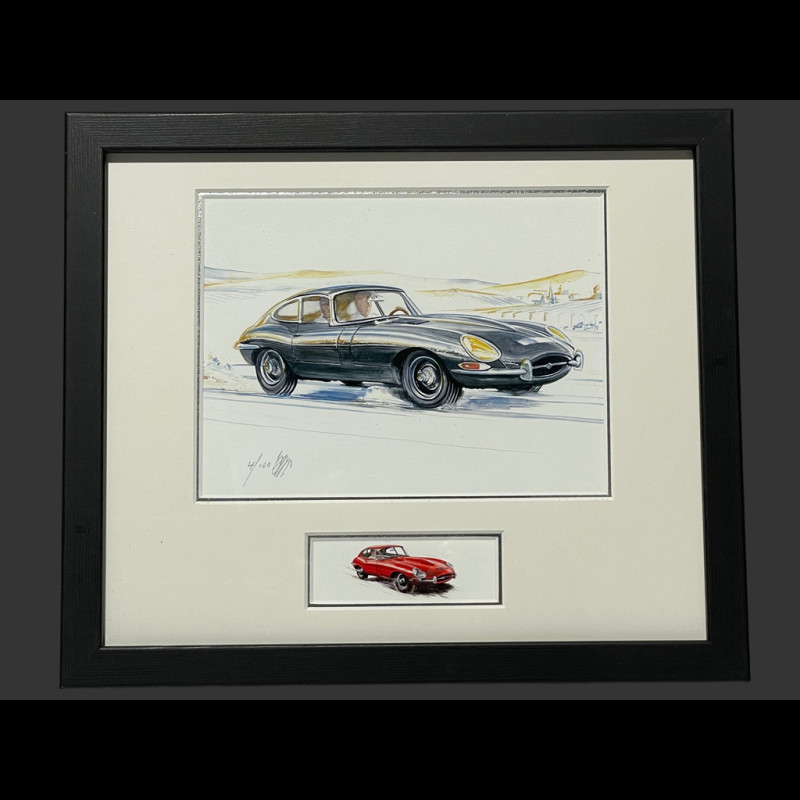 Jaguar Frame Type E Serie 1 1961 Black Wooden Frame with Sketch 25 x 30 cm - Uli Ehret