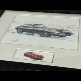 Jaguar Rahmen Type E Serie 1 1961 Schwarzer Holzrahmen mit Skizze 25 x 30 cm - Uli Ehret