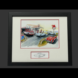 Chevrolet Frame Corvette C1 / C2 Stingray / Ford Tow Truck and Truck Black Wooden Frame with Sketch 25 x 30 cm - Uli Ehret