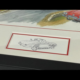 Chevrolet Frame Corvette C1 / C2 Stingray / Ford Tow Truck and Truck Black Wooden Frame with Sketch 25 x 30 cm - Uli Ehret