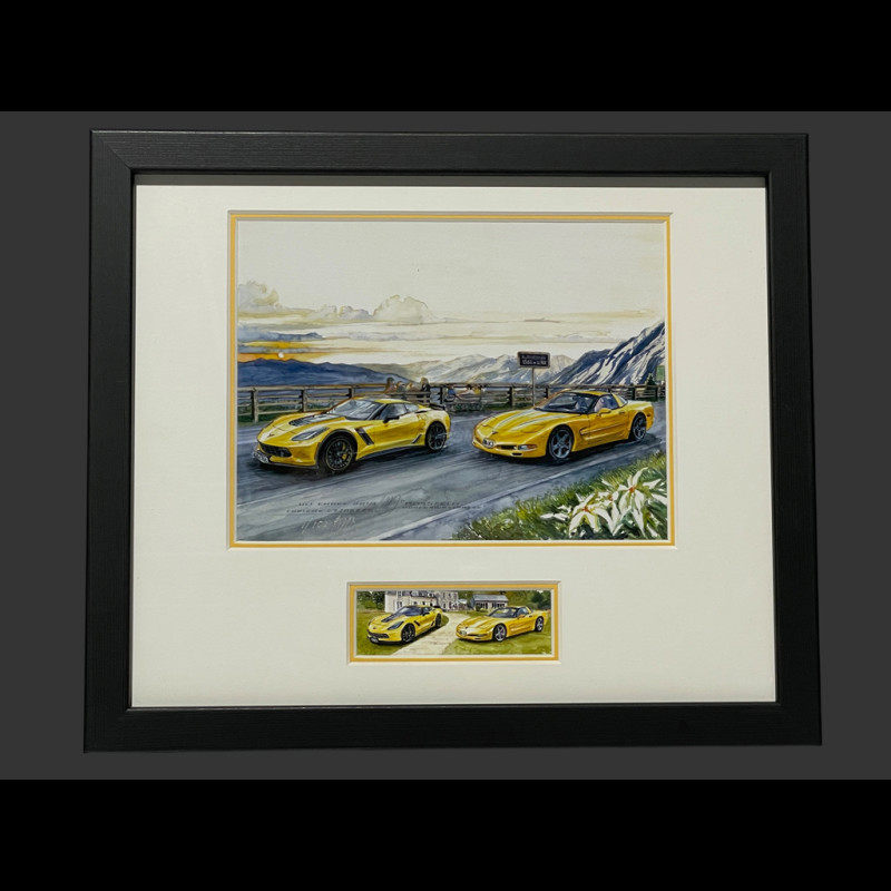 Chevrolet Frame Corvette C7 Z06 / Corvette C5 Black Wooden Frame with Sketch 25 x 30 cm - Uli Ehret