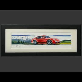 Porsche Frame 911 Carrera Type 997 Alps Black Wooden Frame 38 x 15 cm - Uli Ehret