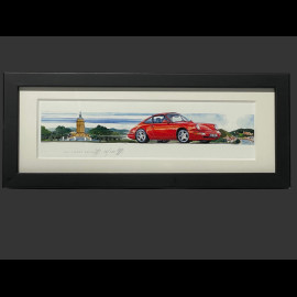 Porsche Frame 911 Type 964 1988 Mannheim Black Wooden Frame 38 x 15 cm - Uli Ehret