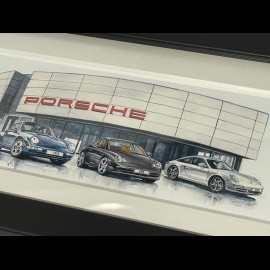 Porsche Rahmen 911 SC / 911 Typ 964 / 911 Targa / 911 Typ 996 / 911 Typ 997 Schwarzer Holzrahmen 38 x 15 cm - Uli Ehret