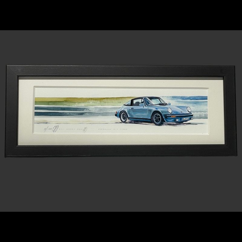 Porsche Rahmen 911 Targa 1985 Schwarzer Holzrahmen 38 x 15 cm - Uli Ehret