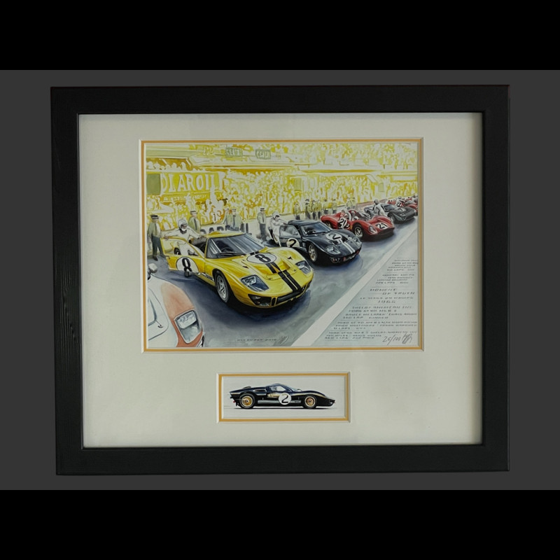 Ford Frame GT40 Mk.II No. 2 "Moment of Truth" 24h Le Mans 1966 Black Wooden Frame with Sketch 25 x 30 cm - Uli Ehret