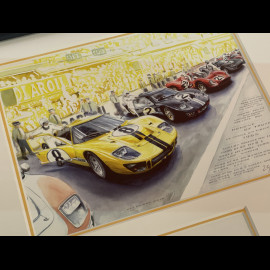 Ford Frame GT40 Mk.II No. 2 "Moment of Truth" 24h Le Mans 1966 Black Wooden Frame with Sketch 25 x 30 cm - Uli Ehret