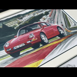 Porsche Frame 911 Coupe Type 993 1998 Spa Francorchamps Black Wooden Frame with Sketch 25 x 30 cm - Uli Ehret