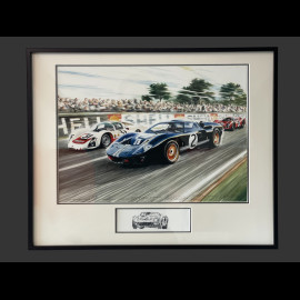 Ford Rahmen GT40 n° 2 / Porsche 906/6L n° 31 24h Le Mans 1966 Schwarzer Holzrahmen mit Skizze 40 x 50 cm - Uli Ehret
