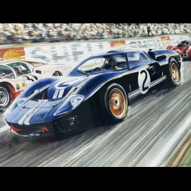 Ford Rahmen GT40 n° 2 / Porsche 906/6L n° 31 24h Le Mans 1966 Schwarzer Holzrahmen mit Skizze 40 x 50 cm - Uli Ehret