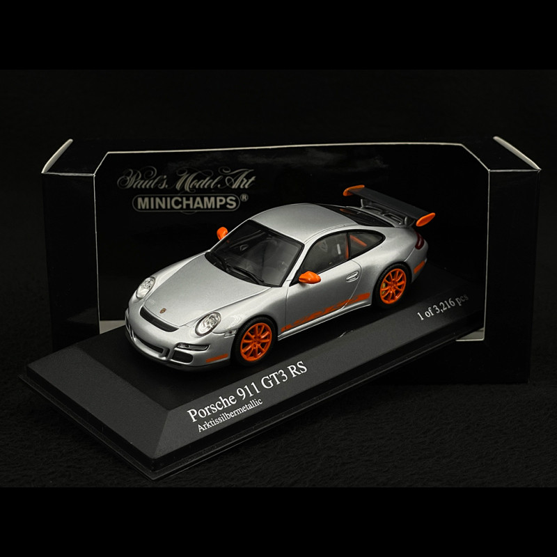 Porsche 911 type 997 GT3 RS 3.6 2007 mk I Silbergrau / Orange 1/43 Minichamps 400066000