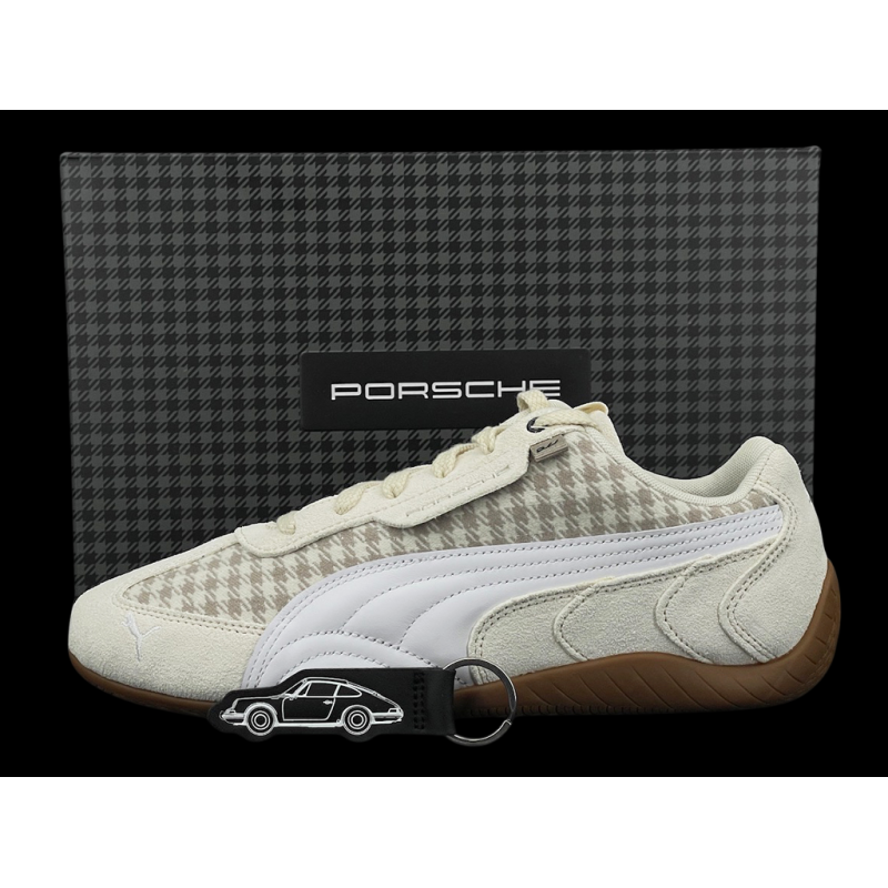 Porsche Shoes 911 Pepita Speedcat Puma Leagacy with Keyring Beige / White 309389-02 - unisex