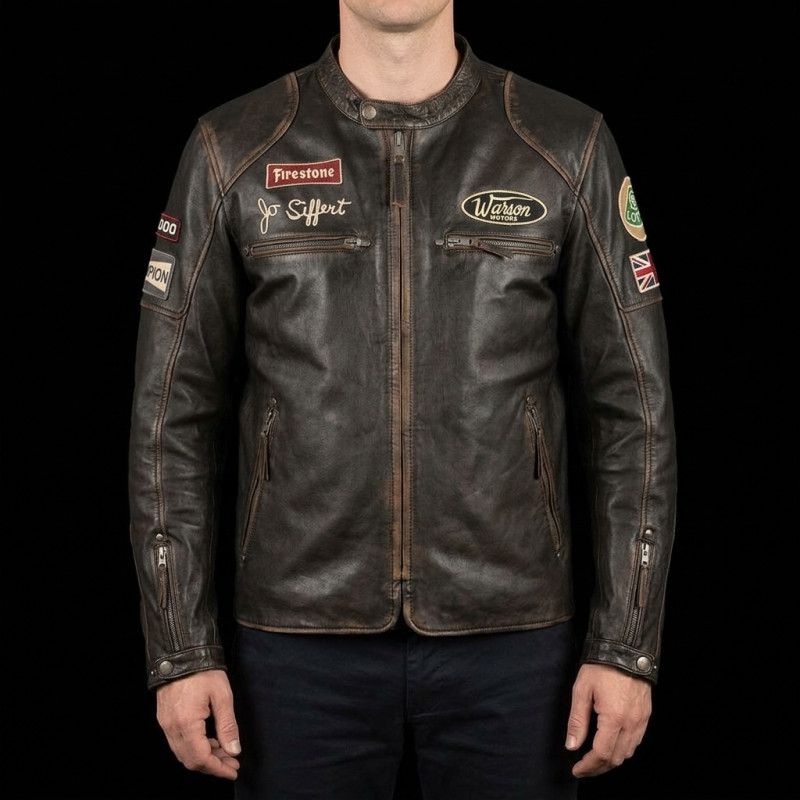Jo Siffert Leather jacket Classic driver Warson Dark brown aged - men