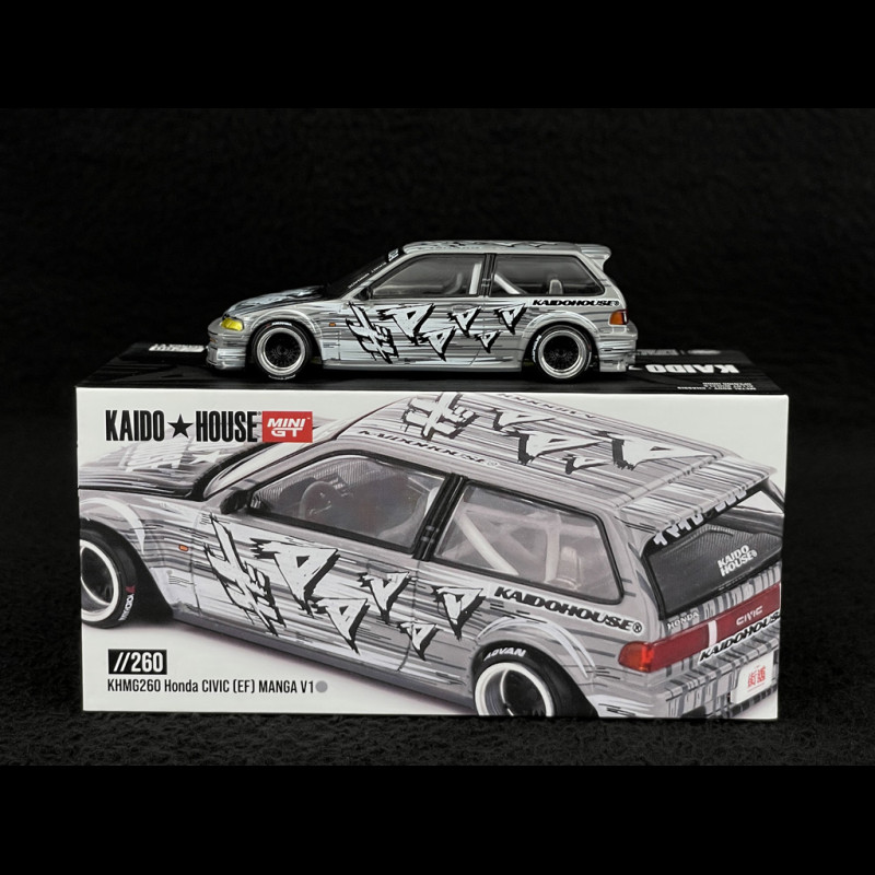 Honda Civic EF Kaido Manga V1 1987 Silbergrau 1/64 Mini GT KHMG260