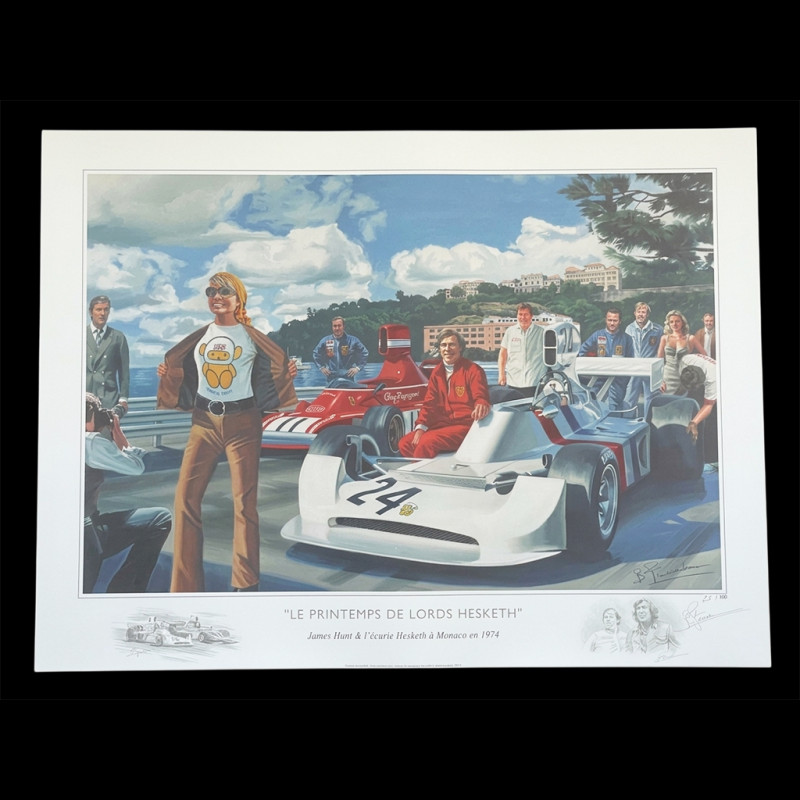 Poster Le Printemps de Lord Hesketh James Hunt GP Monaco 1974 100 x 70 cm Originalzeichnung von Benjamin Freudenthal
