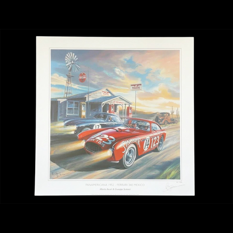 Poster Ferrari 340 Mexico Carrera Panamericana 1952 50 x 50 cm Original Drawing by Benjamin Freudenthal