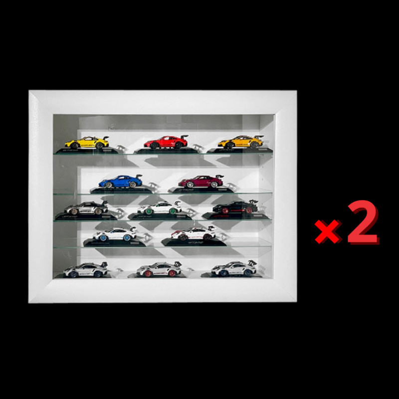 Set of 2 wall showcases for 16 to 100 Porsche models scale 1/43 1/24 1/18 - White