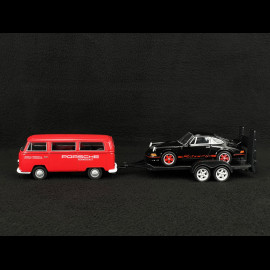 Set Porsche 911 Carrera RS 2.7 1973 on Trailer and Volkswagen T2 Combi 1/38 Welly MAP01023025