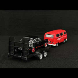Set mit Porsche 911 Carrera RS 2.7 1973 auf Anhänger und Volkswagen T2 Combi 1/38 Welly MAP01023025