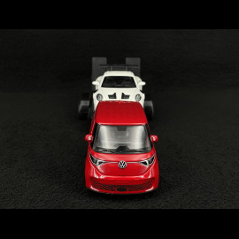 Set mit Porsche 911 GT3 RS Typ 992 2023 auf Anhänger und Volkswagen ID Buzz Combi 1/38 Welly MAP01024025