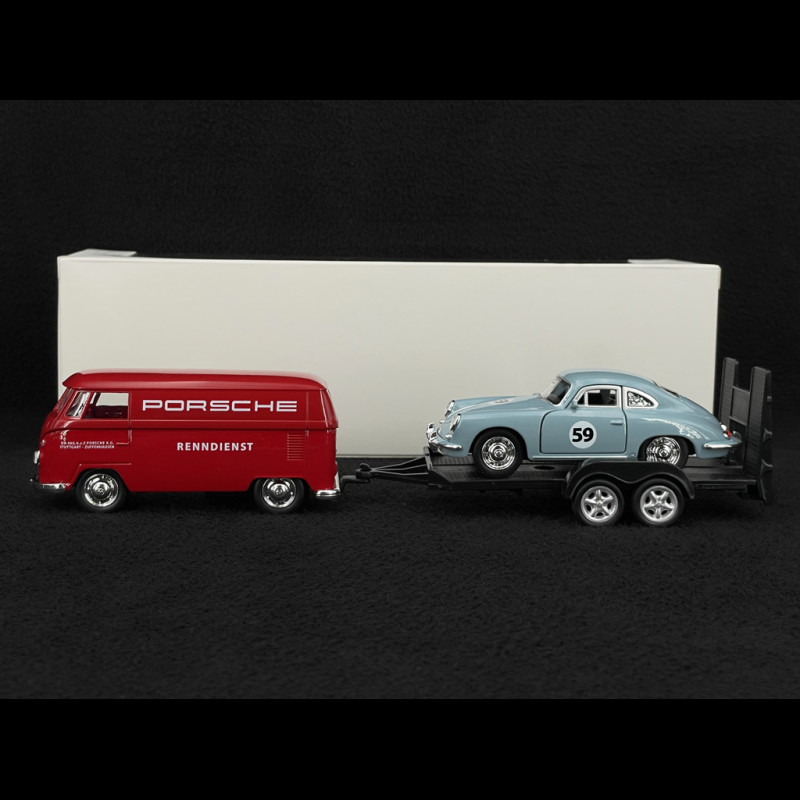 Set mit Porsche 356 auf Anhänger und Volkswagen T1 Combi 1/38 Welly MAP01022025