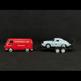 Set mit Porsche 356 auf Anhänger und Volkswagen T1 Combi 1/38 Welly MAP01022025