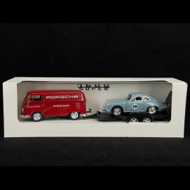 Set mit Porsche 356 auf Anhänger und Volkswagen T1 Combi 1/38 Welly MAP01022025