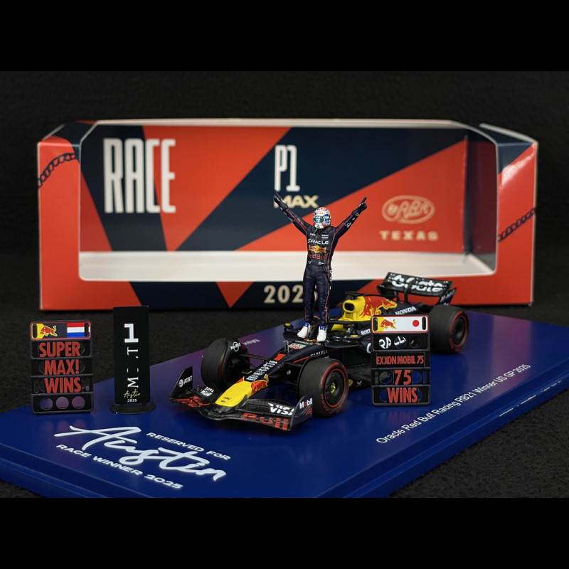 Max Verstappen Red Bull RB21 n° 1 Sieger GP USA 2025 F1 mit Figur und Pit Board 1/43 Spark S9666