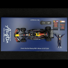 Max Verstappen Red Bull RB21 n° 1 Winner USA GP 2025 F1 with Figurine and Pit Board 1/43 Spark S9666