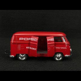 Duo Porsche 356 / 911 Carrera RS 2.7 1973 und 911 GT3 RS 2023 im auf einem Anhänger mit einem Volkswagen Combi 1/38 Welly