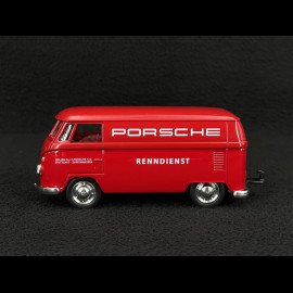Duo Porsche 356 / 911 Carrera RS 2.7 1973 und 911 GT3 RS 2023 im auf einem Anhänger mit einem Volkswagen Combi 1/38 Welly