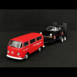 Trio Set Porsche 356 B 1961 / 911 Carrera RS 2.7 1973 and 911 GT3 RS 2023 on trailer with Volkswagen Combi 1/38 Welly