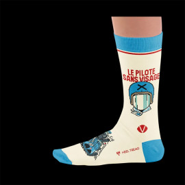 Inspiration Michel Vaillant Socken Dem Gesichtslosen Fahrer / Beige / Blau / Rot - Unisex - Größe 41/46