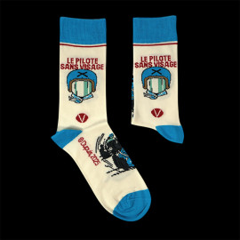 Inspiration Michel Vaillant Socken Dem Gesichtslosen Fahrer / Beige / Blau / Rot - Unisex - Größe 41/46