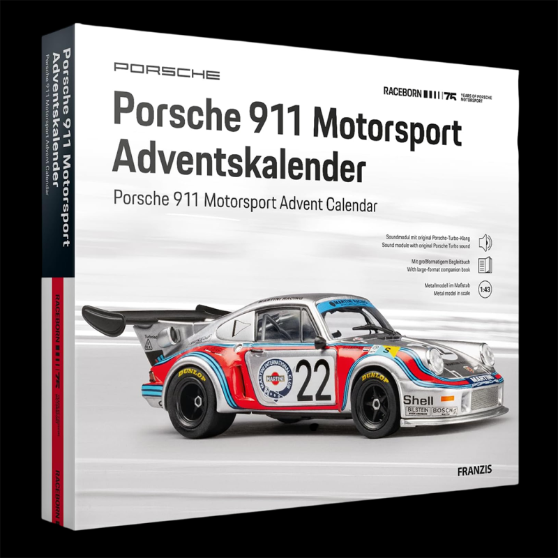 Porsche 911 Adventskalender Carrera RSR Turbo 2.1 Martini Racing 75 Jahre Porsche Motorsport 1/43 Franzis 67275