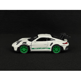 Porsche 911 GT3 RS Type 992 2022 White / Python Green Stripes Friction Toy 1/38 Welly MAP01099224