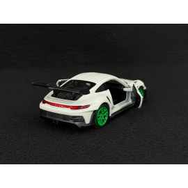 Porsche 911 GT3 RS Typ 992 2022 Weiß / Pythongrün Streifen Reibungsspielzeug 1/38 Welly MAP01099224