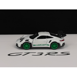 Porsche 911 GT3 RS Typ 992 2022 Weiß / Pythongrün Streifen Reibungsspielzeug 1/38 Welly MAP01099224
