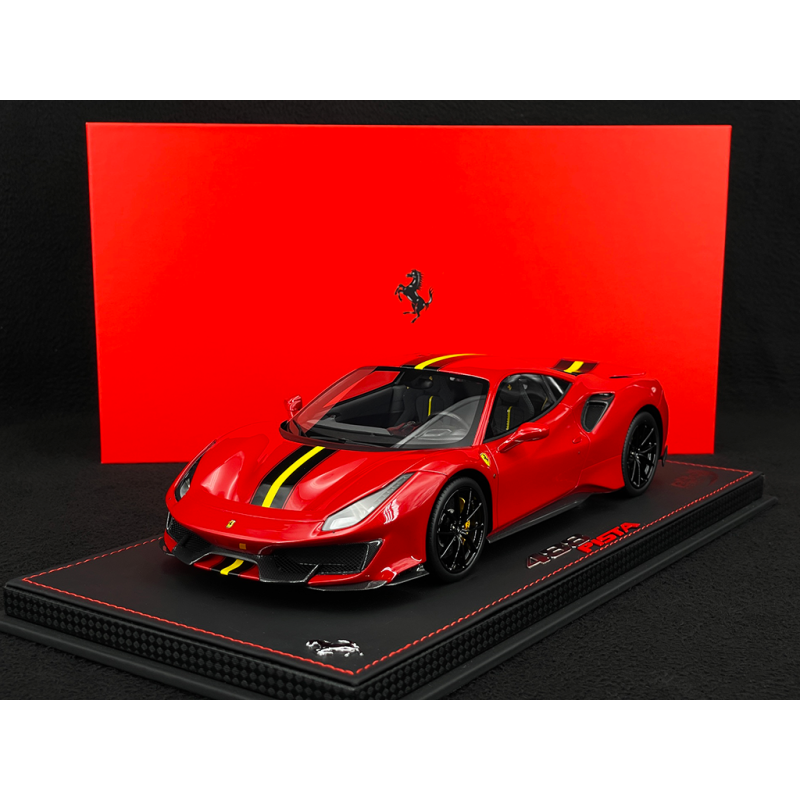 Ferrari 488 Pista 2018 Rosso Corsa / Black Stripe / Carbon Rims 1/18 BBR Models P18145A7