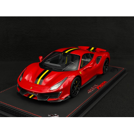 Ferrari 488 Pista 2018 Rosso Corsa / Black Stripe / Carbon Rims 1/18 BBR Models P18145A7