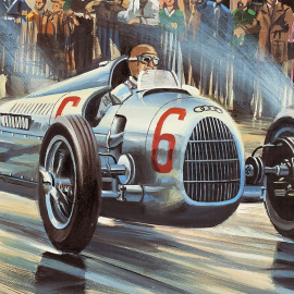 Poster "Silver Arrows" Caracciola Rosemeyer GP Monaco 1936 80 x 60 cm original drawing by Benjamin Freudenthal