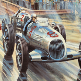 Poster "Silberpfeile" Caracciola Rosemeyer GP Monaco 1936 80 x 60 cm Originalzeichnung von Benjamin Freudenthal