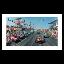 Poster "Grand Prix de Reims 1958" Mike Hawthorn 100 x 50 cm original drawing by Benjamin Freudenthal