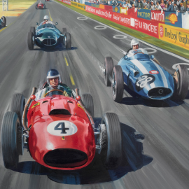 Poster "Grand Prix de Reims 1958" Mike Hawthorn 100 x 50 cm Originalzeichnung von Benjamin Freudenthal